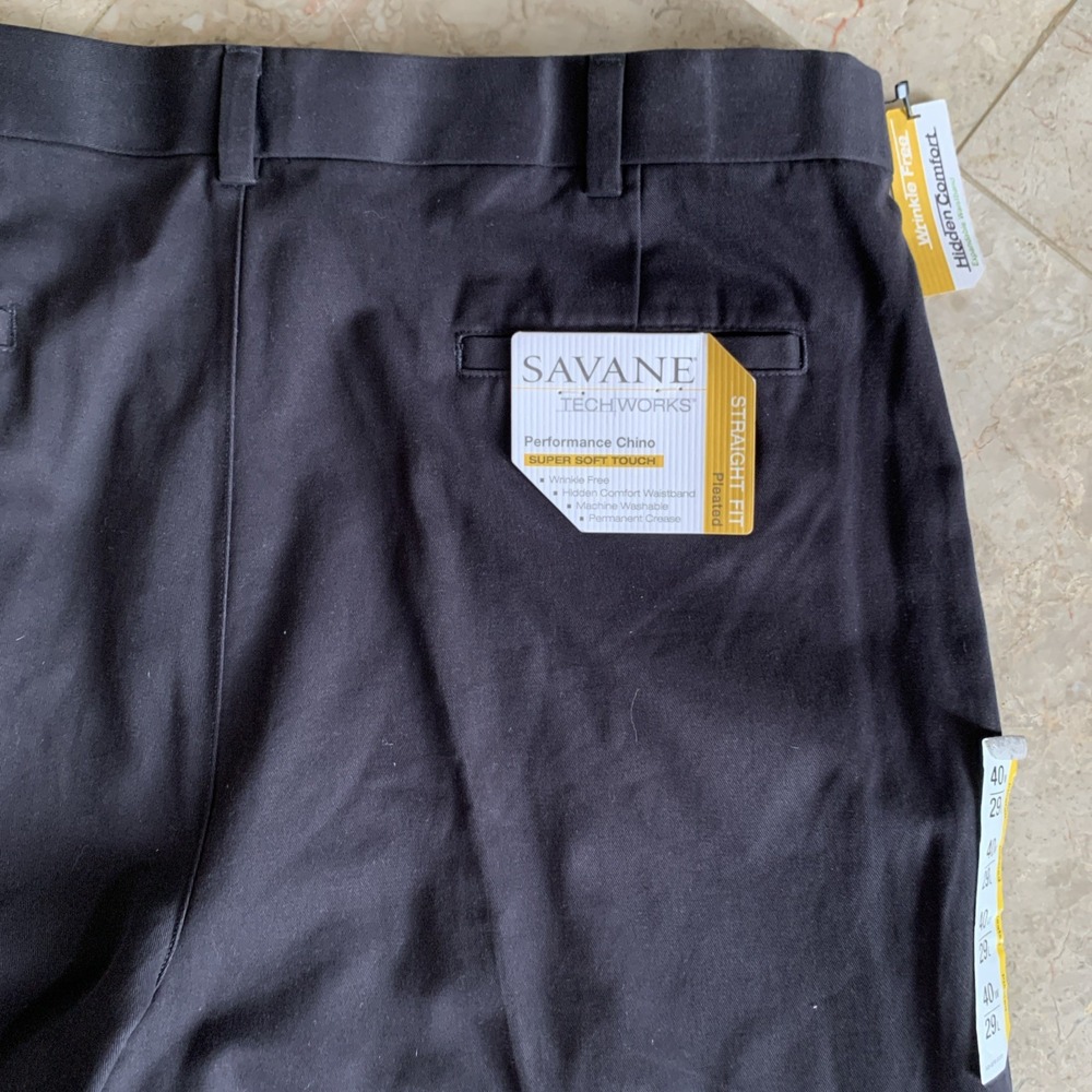 Savane Tech Works Performance Chino Straight Fit 40W 29L Pleated Navy Blue NWT